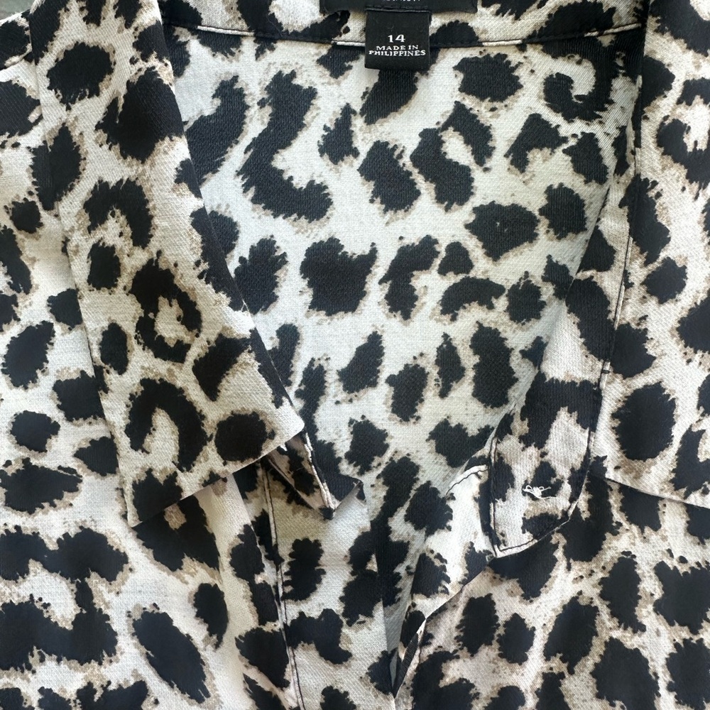Ann Taylor Animal Print Cap Sleeve Back Tie Button Down Blouse Career Layer Sz14 - Picture 5 of 7